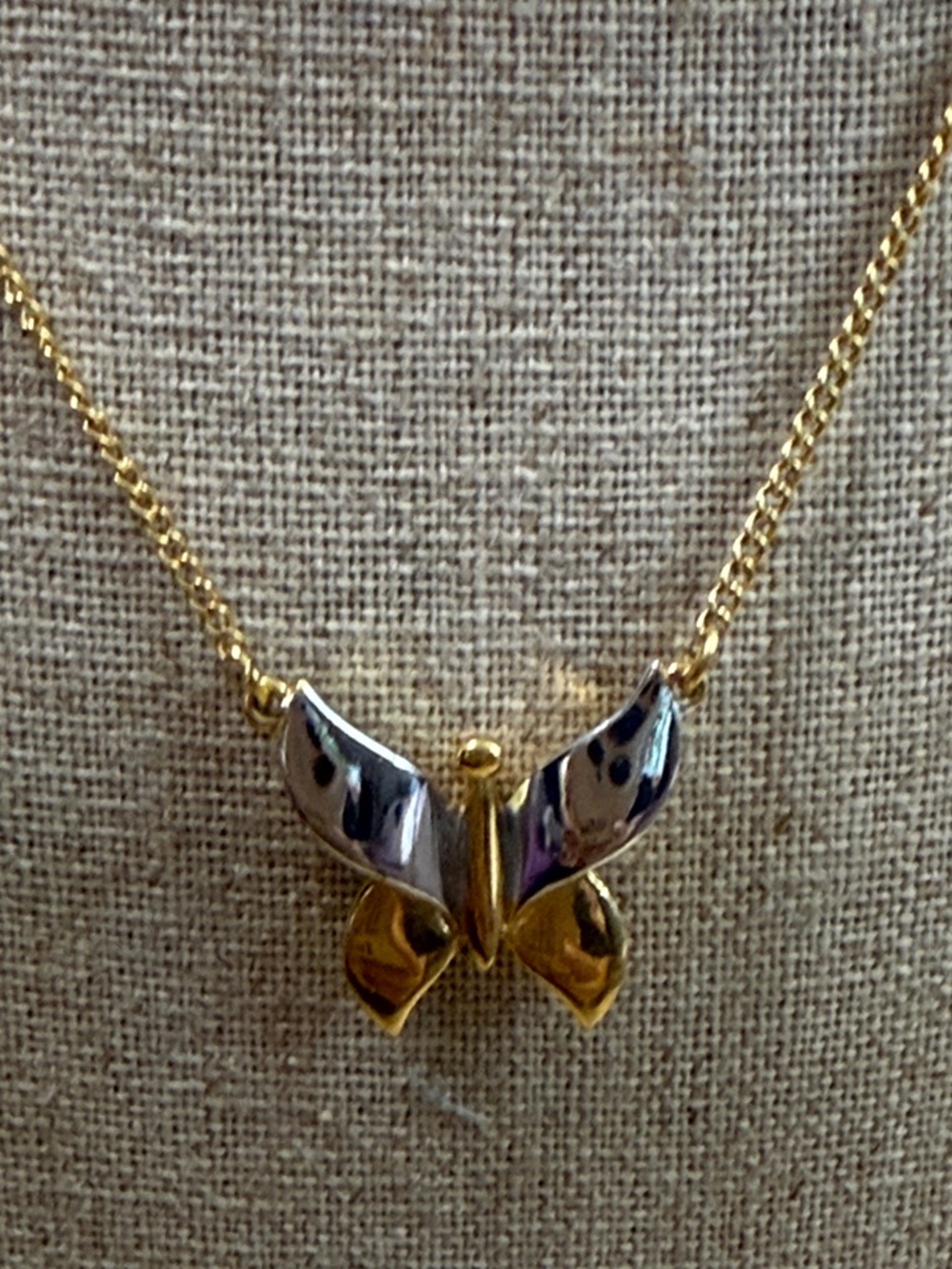 Trifari Gold and Silver Butterfly Pendant Necklace vintage